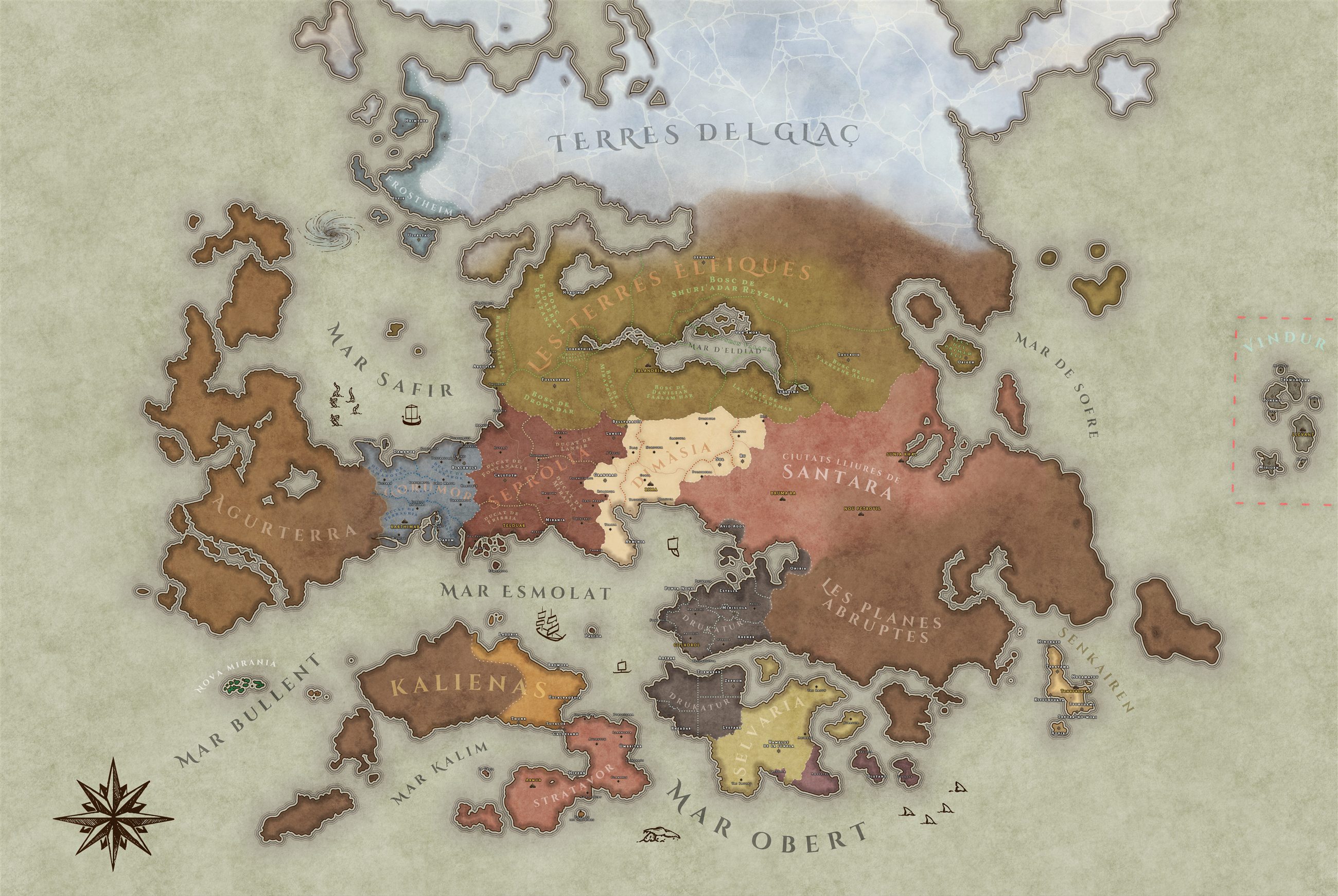 Mapa polític de les Terres de Mirathil